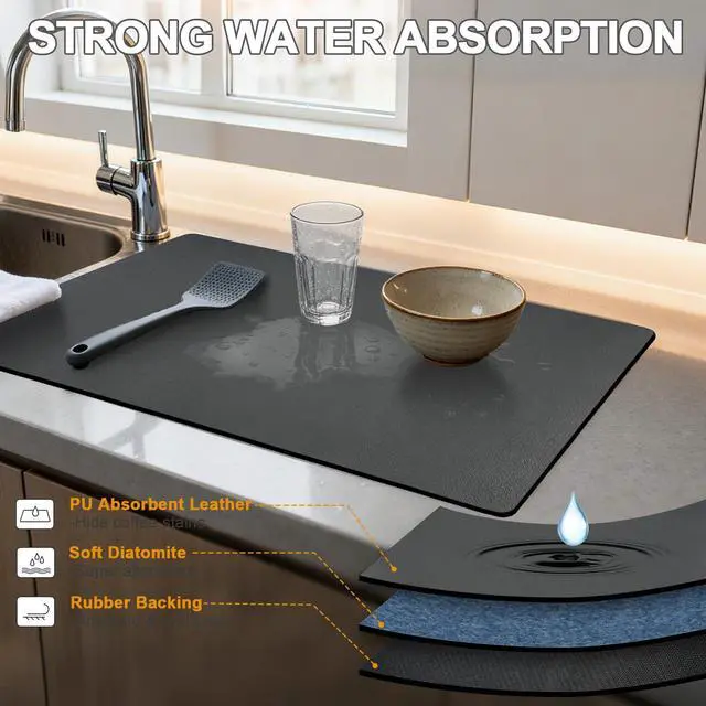 Alt view image 4 of 7 - Dish Drying Mats for Kitchen Counter, Waterproof Coffee Mat for Countertop, Under Sink Mats, Coffee Bar Mat Accessories