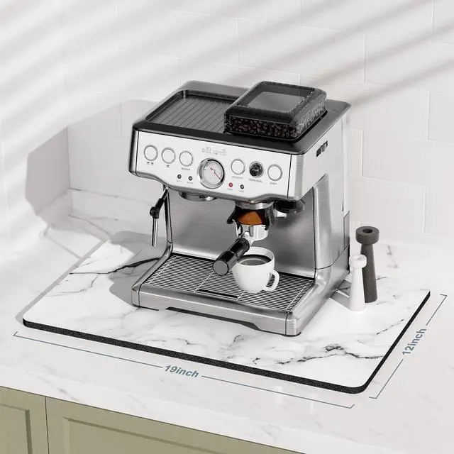 Alt view image 2 of 7 - Coffee Mat, 12" x 19" Cute Marble Style Coffee Bar Mats for Espresso Machine Station Accessories and Organizer, Hide Stain Rubber Backed Absorbent Dish Drying Pad for Kitchen Counter, White
