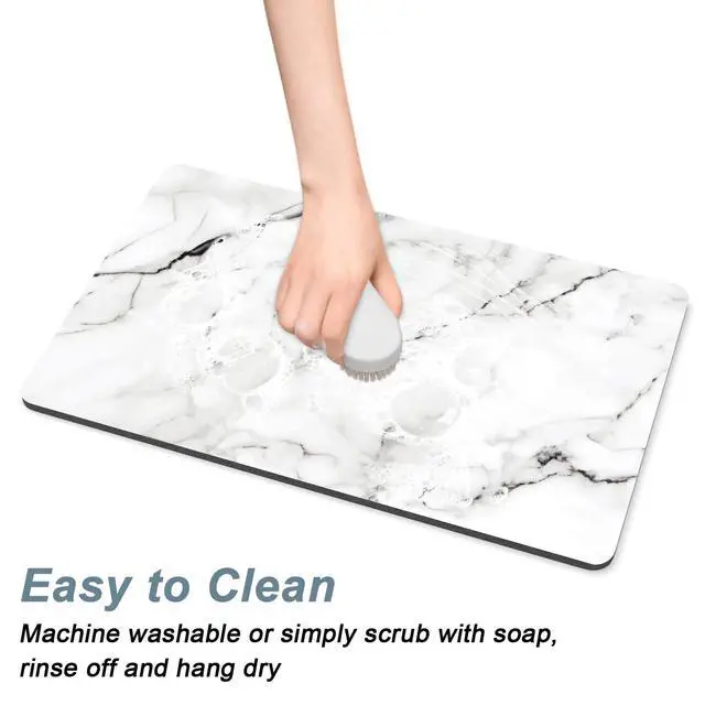 Alt view image 5 of 7 - Coffee Mat, 12" x 19" Cute Marble Style Coffee Bar Mats for Espresso Machine Station Accessories and Organizer, Hide Stain Rubber Backed Absorbent Dish Drying Pad for Kitchen Counter, White