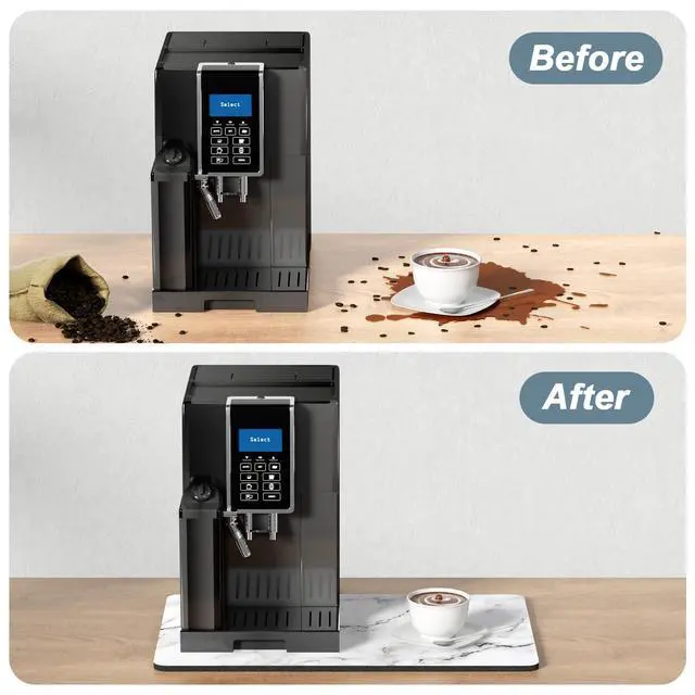 Alt view image 6 of 7 - Coffee Mat, 12" x 19" Cute Marble Style Coffee Bar Mats for Espresso Machine Station Accessories and Organizer, Hide Stain Rubber Backed Absorbent Dish Drying Pad for Kitchen Counter, White