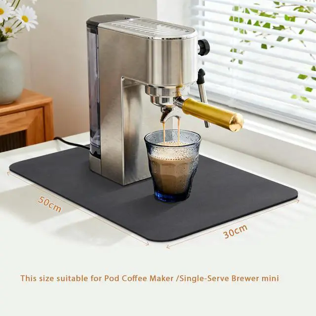Alt view image 2 of 7 - Small Coffee Mat 19x12 Inch, Black Coffee Machine Mat, Absorbent Hide Stain Rubber Backed Dish Drying Mat for Kitchen Counter, Bar Mats for Countertops, Under Coffee Bar Machine Pot Maker Station