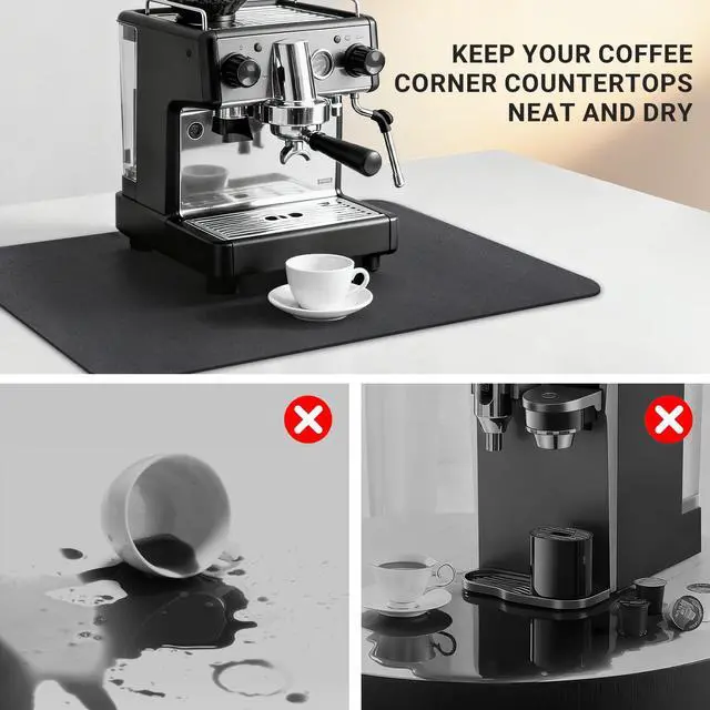 Alt view image 5 of 7 - Small Coffee Mat 19x12 Inch, Black Coffee Machine Mat, Absorbent Hide Stain Rubber Backed Dish Drying Mat for Kitchen Counter, Bar Mats for Countertops, Under Coffee Bar Machine Pot Maker Station