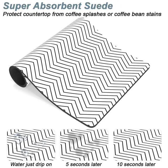 Alt view image 3 of 7 - Coffee Mat, 12" x 19" Cute Coffee Bar Mats for Espresso Machine Station Accessories and Organizer, Hide Stain Rubber Backed Absorbent Dish Drying Pad for Kitchen Counter, White Strip