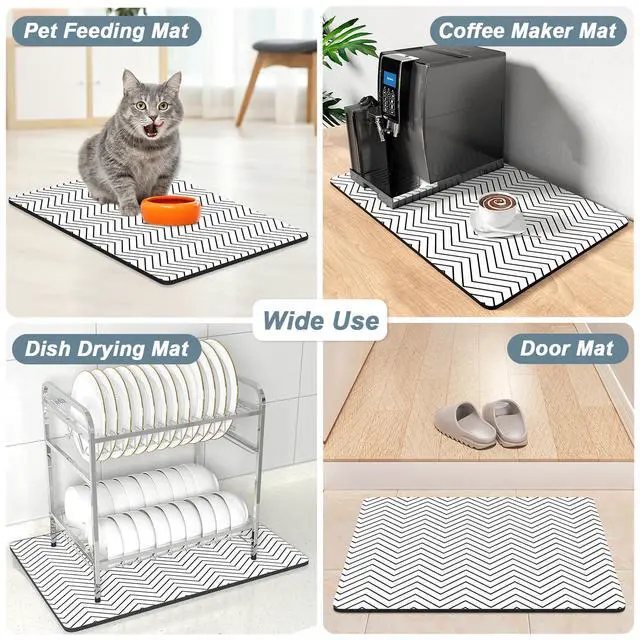 Alt view image 7 of 7 - Coffee Mat, 12" x 19" Cute Coffee Bar Mats for Espresso Machine Station Accessories and Organizer, Hide Stain Rubber Backed Absorbent Dish Drying Pad for Kitchen Counter, White Strip