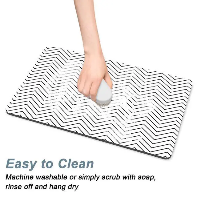 Alt view image 5 of 7 - Coffee Mat, 12" x 19" Cute Coffee Bar Mats for Espresso Machine Station Accessories and Organizer, Hide Stain Rubber Backed Absorbent Dish Drying Pad for Kitchen Counter, White Strip