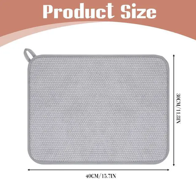 Alt view image 2 of 7 - Microfiber Small Dish Drying Mat, Absorbent Dish Drying Mats for Kitchen Counter, 15.74 X 11.8 Inch, Dishes Dry Pad for Countertops Sinks Draining Racks (Gray)