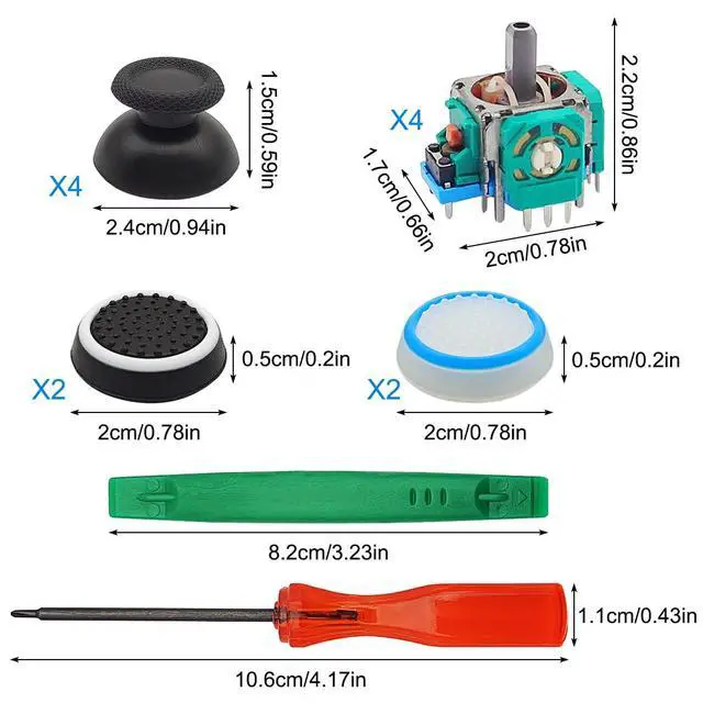 Alt view image 7 of 7 - 14 Piece Analog Joystick Replacement Kit Compatible with PS5 Controllers, Includes 4 Thumbsticks, 4 Caps, 4 Pry Tools, and 1 Screwdriver for Controller Repair