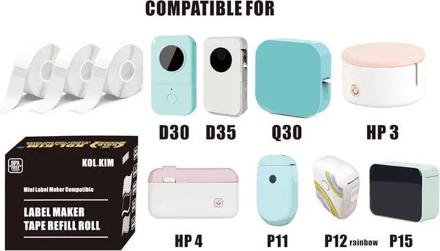 Alt view image 3 of 6 - D30 Labels for Phomemo D30 Label Tape, Label Maker Tape - 12mm×40mm(0.47"x1.57") Sticker Thermal Paper Self-Adhesive Label Tape for D30 Printer 6 Rolls 1080 Pcs Colored Bulk