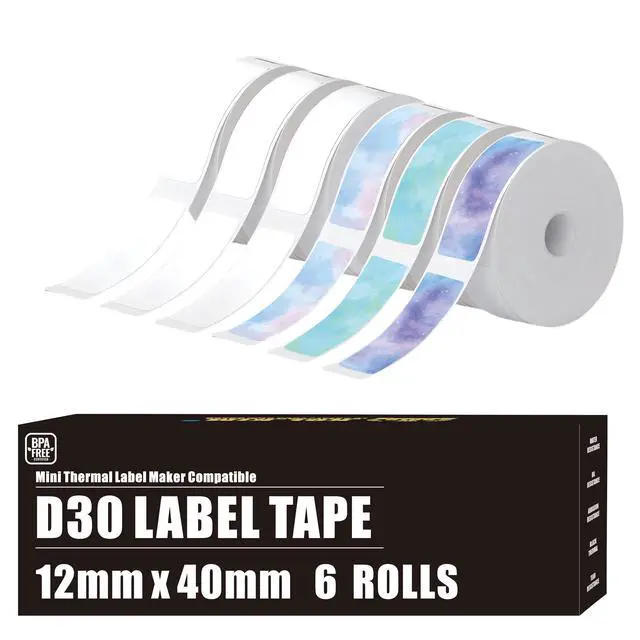 Alt view image 6 of 6 - D30 Labels for Phomemo D30 Label Tape, Label Maker Tape - 12mm×40mm(0.47"x1.57") Sticker Thermal Paper Self-Adhesive Label Tape for D30 Printer 6 Rolls 1080 Pcs Colored Bulk