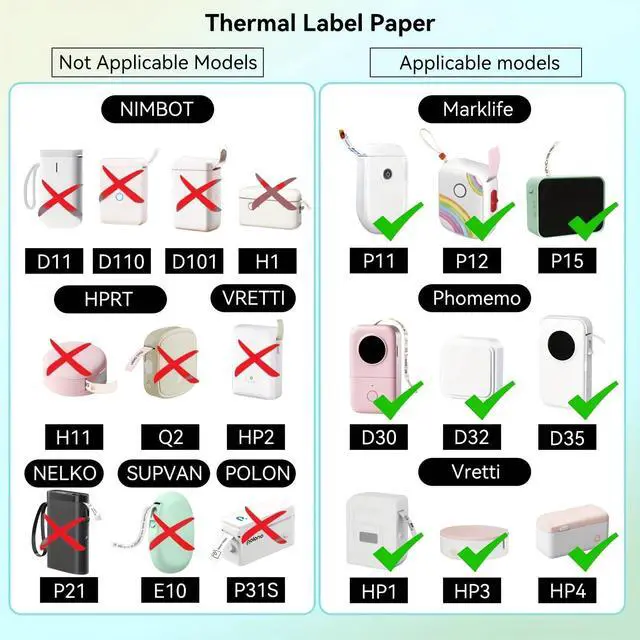 Alt view image 3 of 6 - 6 Rolls Colored D30 Label Tapes Compatible with Label Maker Model D30 D35, Thermal Sticker Paper 12mm x 40mm (0.47 x 1.57 Inches) Self-Adhesive LabelingTapes for Home Office