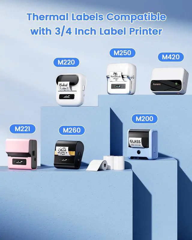 Alt view image 3 of 6 - Thermal Sticker Labels- 2.75"x1.57"(70x40mm) Thermal Label for M221/M220/M250/M260, for Barcode/Address/Mailing/Logo/Business/Home Tag, Black on White