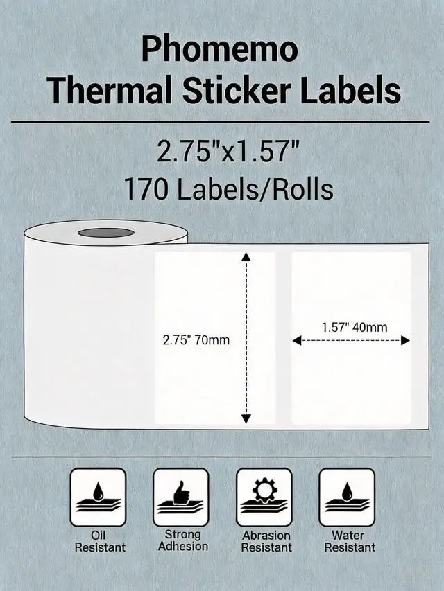 Alt view image 2 of 6 - Thermal Sticker Labels- 2.75"x1.57"(70x40mm) Thermal Label for M221/M220/M250/M260, for Barcode/Address/Mailing/Logo/Business/Home Tag, Black on White