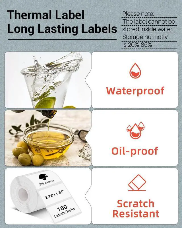 Alt view image 4 of 6 - Thermal Sticker Labels- 2.75"x1.57"(70x40mm) Thermal Label for M221/M220/M250/M260, for Barcode/Address/Mailing/Logo/Business/Home Tag, Black on White