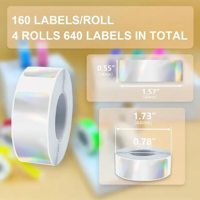 Alt view image 2 of 6 - D30 Label Tape 640PCS Silver Label Maker Tapes 0.55'' x 1.57'' Adhesive Thermal Printing Stickers Replacement Refill Paper Compatible with Phomemo D30 Thermal Labeling Printer, 4 Rolls