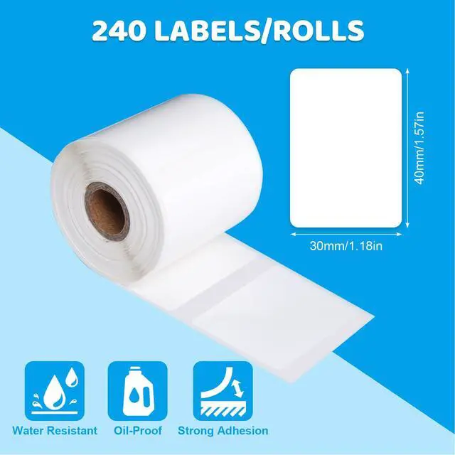 Alt view image 2 of 7 - 3 Rolls Thermal Label Print Stickers 1.57"x1.18" (40x30mm) Waterproof Self-Adhesive Labels for Printers - 240 Per Roll (White)