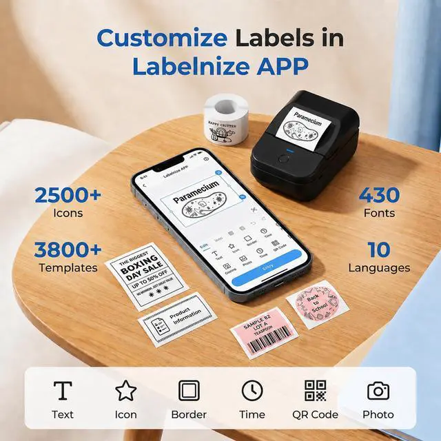 Alt view image 5 of 7 - Genuine Thermal Labels for PM240 Printer, 1.57'' x 1.18'' (40x30mm), 230 Labels/Roll, Waterproof, Oil-Proof, Auto Detect Label, HighDefinition Labels for Small Business Office School, White