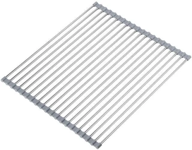 Main image of Roll Up Dish Drying Rack Over The Sink 17.7"(L) x 15.6"(W), Multipurpose Foldable Stainless Steel Kitchen Rollable Drainer Rack, Gray