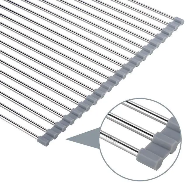 Alt view image 4 of 7 - Roll Up Dish Drying Rack Over The Sink 17.7"(L) x 15.6"(W), Multipurpose Foldable Stainless Steel Kitchen Rollable Drainer Rack, Gray