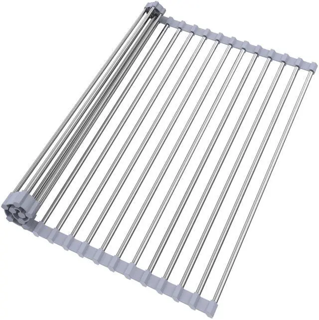 Main image of Roll Up Dish Drying Rack for Over Sink - 17.5"x15.7" Foldable Stainless Steel Kitchen Drainer,Gray