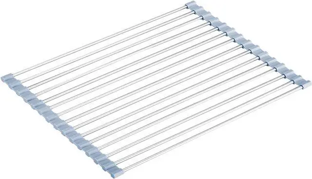 Main image of Roll Up Dish Drying Rack Over Sink Over The Sink Dish Drying Rack Kitchen Dish Drainer, Folding Dish Rack for Kitchen Sink Counter Stainless Steel Mat Foldable Dish Dryer Racks 17.5" x 13.7"