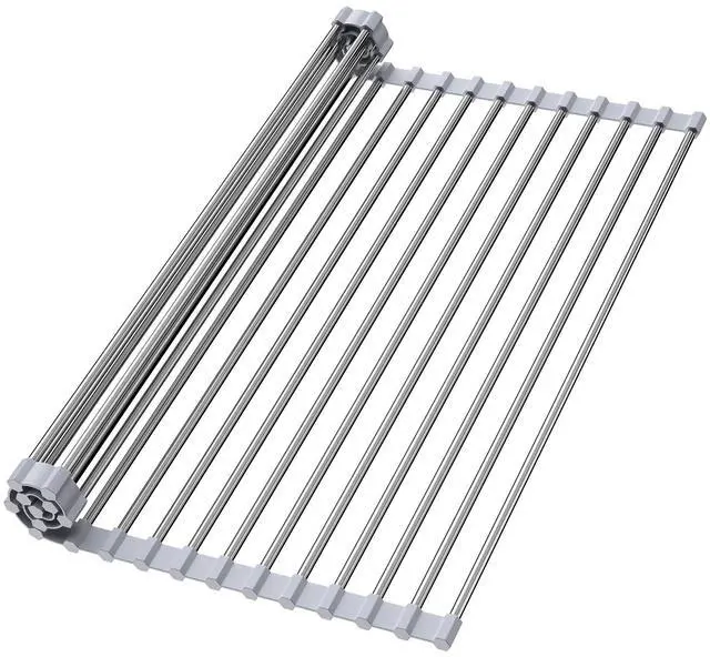 Main image of Roll Up Dish Drying Rack for Sink, Over Sink Dish Rack 17 x 15.7 Inch, Silicone Stainless Steel Dish Drainer for Kitchen Counter, BPA Free Utensil Drying Rack, Gray