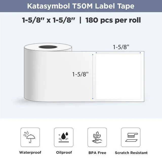Alt view image 2 of 7 - T50M Series Label Maker Tape, 1.57'' × 1.57'' (40mm × 40mm) 180 Labels/Roll Genuine Laminated Thermal Label Tape Refill, Waterproof Oilproof Highly Adhesive Auto Detect Labels, White