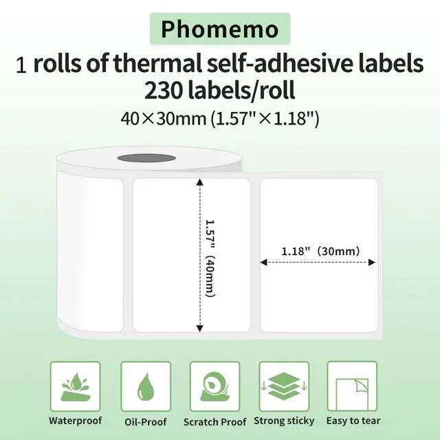Alt view image 2 of 7 - Thermal Labels-for M110/M100/M220/M221/M108,1.57"x1.18"(40x30mm),Name Labels for Kids/School, 230 Labels/Roll, for Barcode/Address/Mailing/Logo/Business/Home