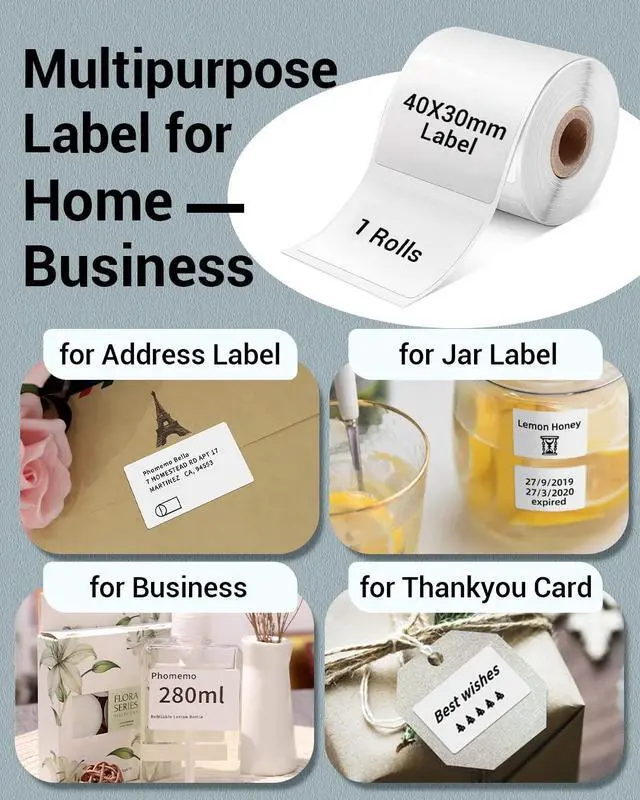 Alt view image 5 of 7 - Thermal Labels-for M110/M100/M220/M221/M108,1.57"x1.18"(40x30mm),Name Labels for Kids/School, 230 Labels/Roll, for Barcode/Address/Mailing/Logo/Business/Home