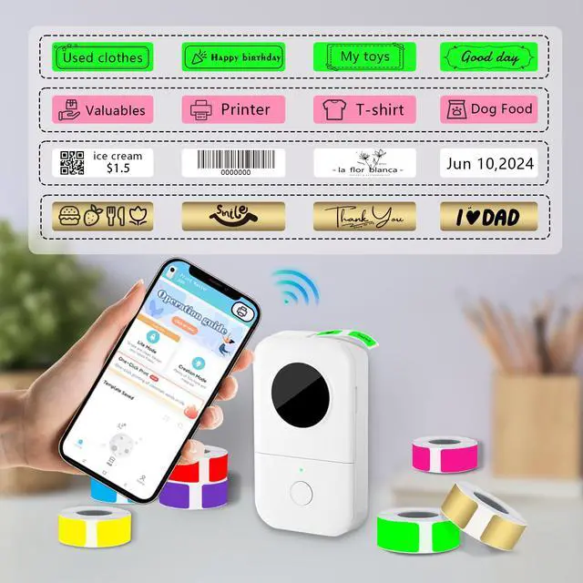 Alt view image 3 of 6 - Thermal Label Tape Colored 14x40mm Fluorescent Green Printable Return Address Labels 14mm Waterproof Stickers Compatible with D30 Portable Thermal Printer, 4 Rolls, 640pcs, 0.55"x1.57"