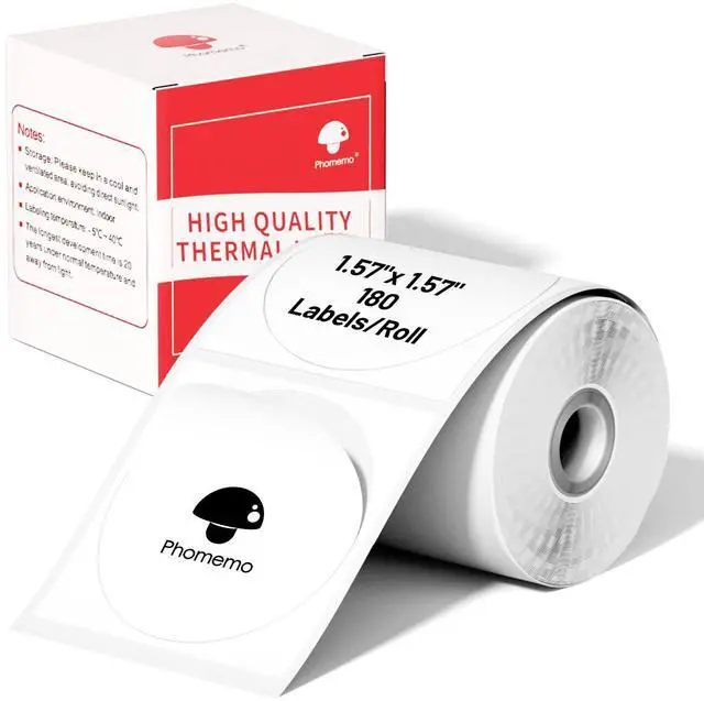 Main image of Multi-Purpose Self-Adhesive Round Circle Label for Phomemo M110/M110S/M120/M200/M220 Label Maker, 1.57"x 1.57" (40x40mm) Thermal Label for Barcode Labels, DIY Logo Design, Black on White
