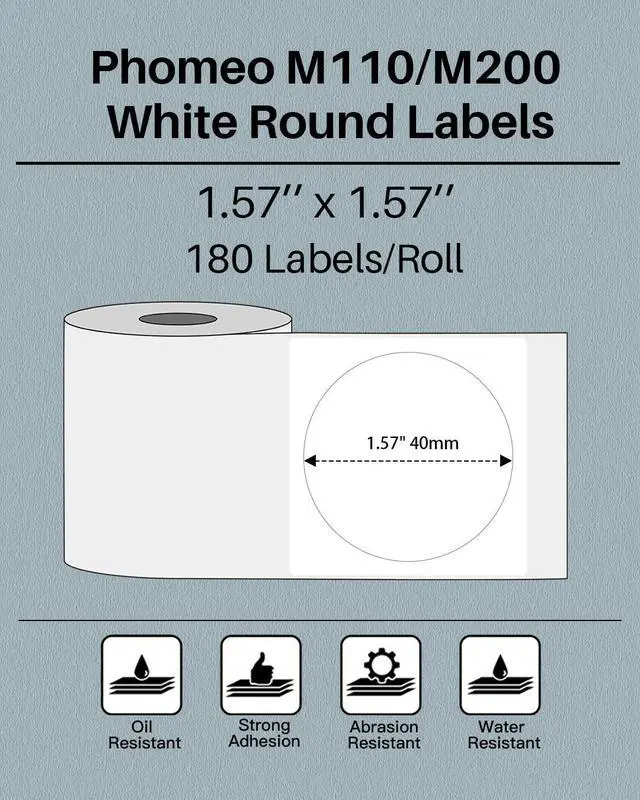 Alt view image 2 of 6 - Multi-Purpose Self-Adhesive Round Circle Label for Phomemo M110/M110S/M120/M200/M220 Label Maker, 1.57"x 1.57" (40x40mm) Thermal Label for Barcode Labels, DIY Logo Design, Black on White
