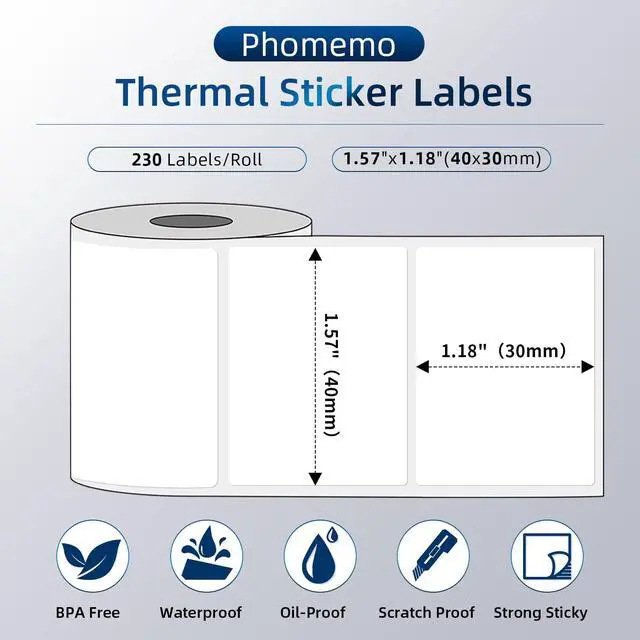 Alt view image 2 of 6 - Multi-Purpose Self-Adhesive Label for M120/M110/M220/M221/M150/M250 Label Maker,1.57'' x 1.18'' (40x30mm), 230Labels/Roll, for Barcode/Mailing/Logo/Address/Business/Home Tag, Black on White