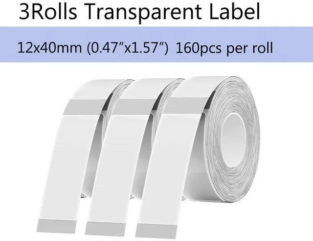Alt view image 3 of 5 - 3 Rolls Clear D30 Label Tapes Compatible with Label Maker Model D30, Thermal Sticker Paper 12mm x 40mm (0.47 x 1.57 Inches) Laminated Office Labeling Tape Replacement