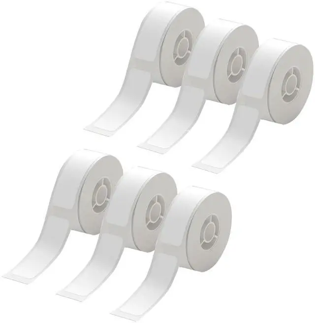 Main image of 6 Rolls White D30 Label Tapes Compatible with Label Maker Model D30, Thermal Sticker Paper 12mm x 40mm (0.47 x 1.57 Inches) Black on White Laminated Office Labeling Tape Replacement