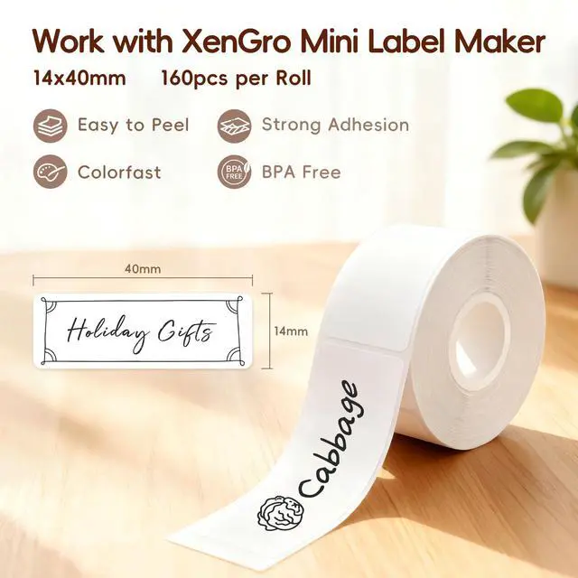 Alt view image 3 of 7 - AH-P05 Label Tape 3PCS, Self-Adhesive Thermal Labels Refill Paper Roll for XenGro AH-P05 Mini Label Maker, 14mm X 40mm, for Home/Kitchen/Office Storage/Kid School Supplies, Black on White