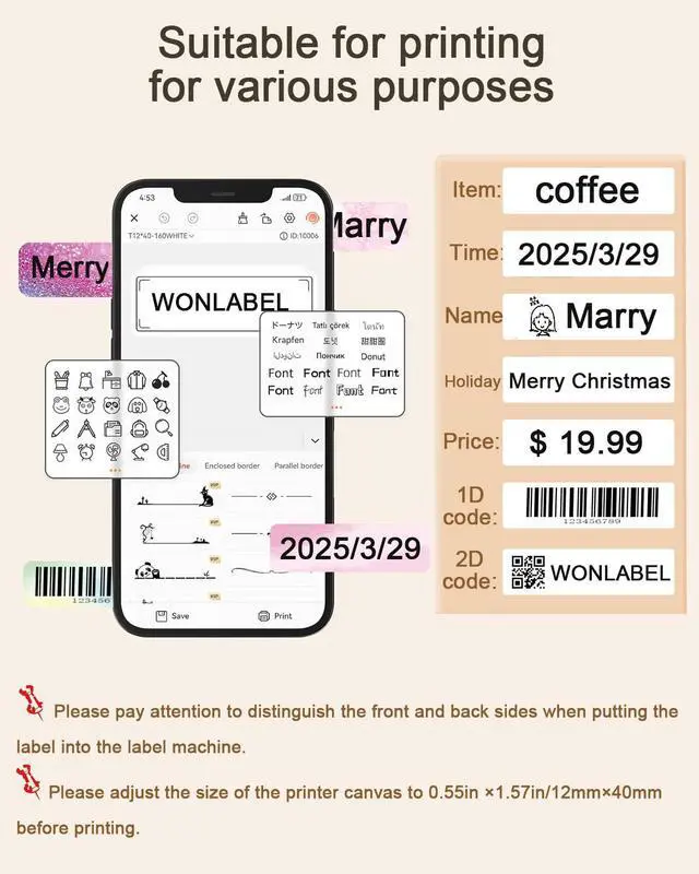 Alt view image 5 of 7 - D30 Thermal Labels, 12x40mm (0.47"x1.57") Adhesive D30 Labels for D30 /D30S Label Makers, D30 Label Maker Tape Refill, 320 PCS/2Rolls