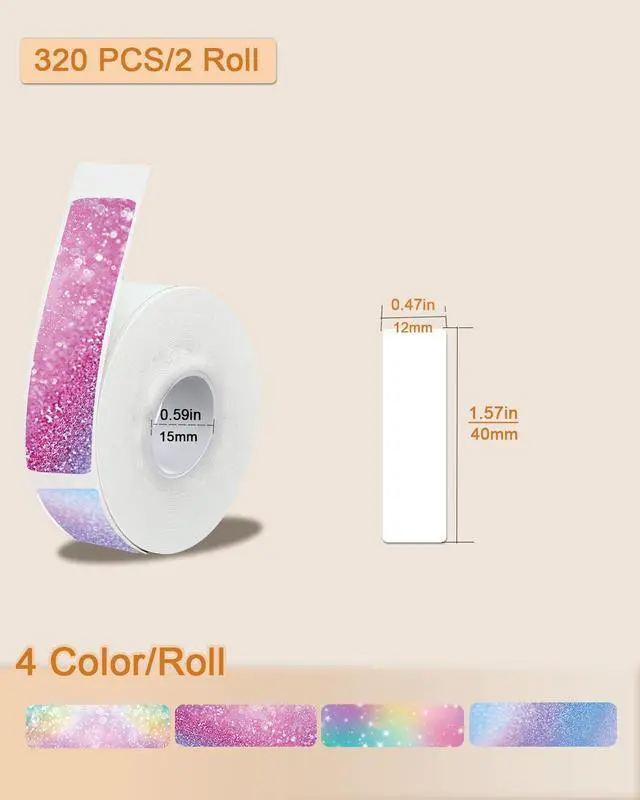 Alt view image 2 of 7 - D30 Thermal Labels, 12x40mm (0.47"x1.57") Adhesive D30 Labels for D30 /D30S Label Makers, D30 Label Maker Tape Refill, 320 PCS/2Rolls