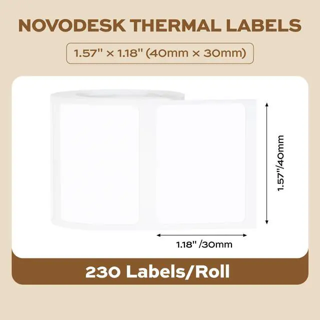Alt view image 2 of 7 - Label Maker Tape, 1.57'' × 1.18'' (40mm × 30mm) 230 Labels/Roll Genuine Laminated Thermal Label Tape Refill, Waterproof Oilproof Highly Adhesive, Compatible with Novodesk AZ5004