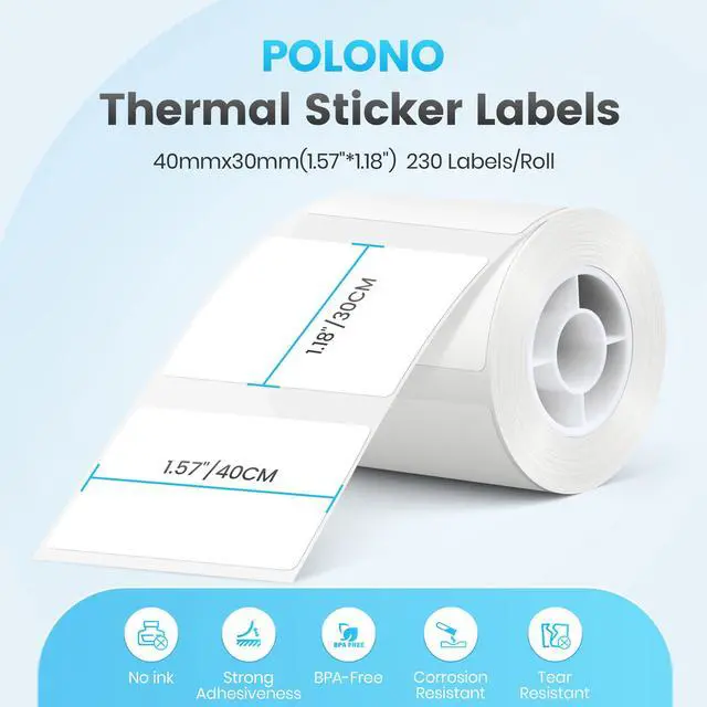 Alt view image 2 of 7 - Genuine Thermal Labels for PM220S Label Makers, 1.57"x1.18" (40x30mm) Thermal Label, Waterproof, Multi-Purpose Self-Adhesive Labels for Small Bussiness, Office, School, 230 Labels/Roll (White)