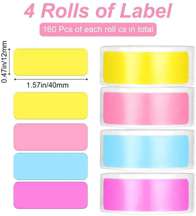 Alt view image 4 of 7 - 4 Rolls D30 Label Maker Tape, Print Master Labels Refill, Thermal Label Printer Paper for Phomemo, 12x40 mm (0.47"x 1.57"), Labels for Phomemo D30 D32 D35 Q30 Q30s Q31, 160/Roll (Colorful)