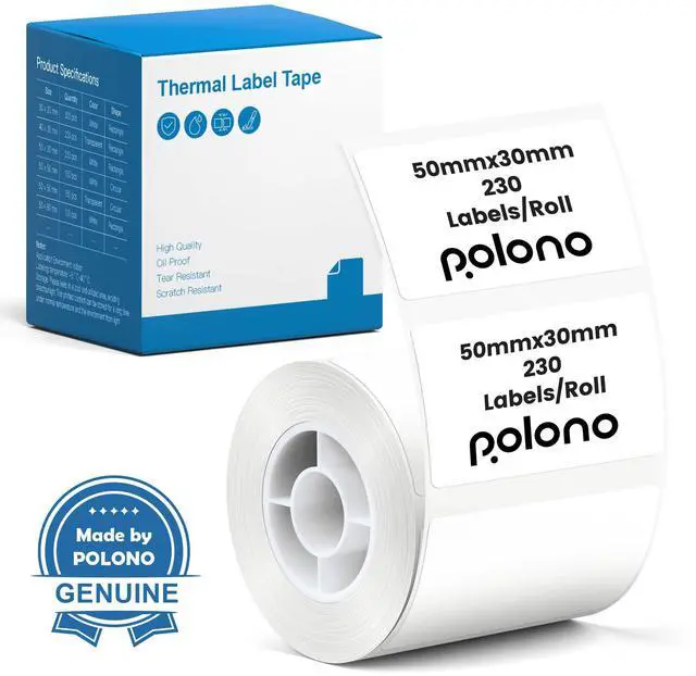 Main image of Thermal Labels for PM220S Label Maker, 1.97"x1.18" (50x30mm), Multi-Purpose Thermal Sticker Label Tape, Self-Adhesive Thermal Paper for Home, Office, 230 Labels/1Roll, White