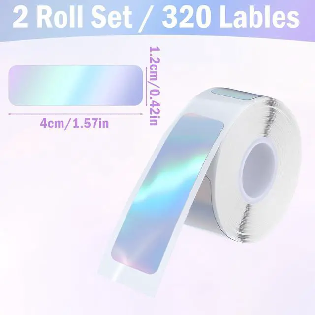 Alt view image 2 of 7 - D30 Label Tape 320 PCS Holographic Thermal Labels (0.47 x 1.57 Inch) - 2 Rolls Waterproof Reflective Thermal Labels Adhesive