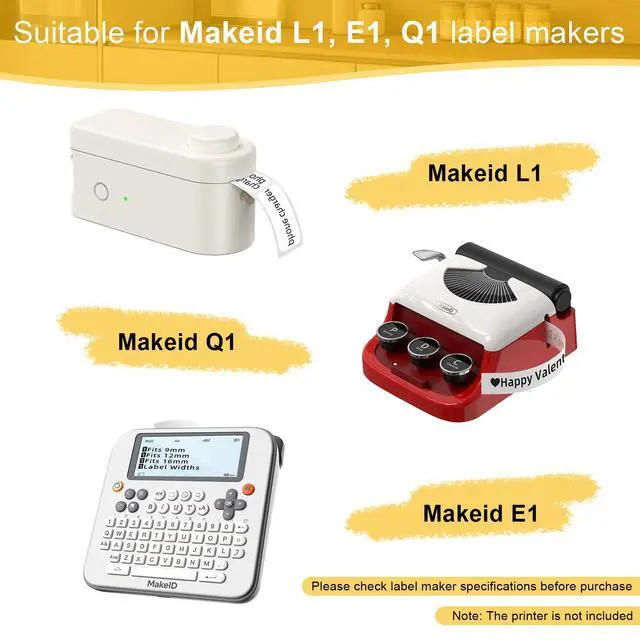 Alt view image 2 of 7 - Label Maker Tape Refills, 3 Rolls White Continuous Waterproof Labels Tape for Makeid L1/E1/Q1, 15mm x 4m Strong Adhesive Thermal Label Tape for Office Organization, Storage Bins, Food Containers