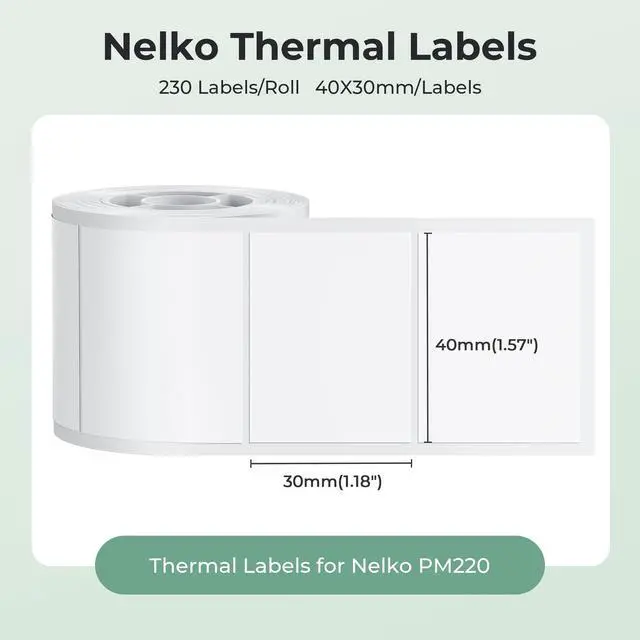 Alt view image 2 of 7 - Thermal Labels for PM220 Label Maker, 1.57'' x 1.18'' (40x30mm) Thermal Sticker Label, Waterproof, Multi-Purpose Label Tape, 1 Roll of 230 Self-Adhesive Thermal Paper (White)