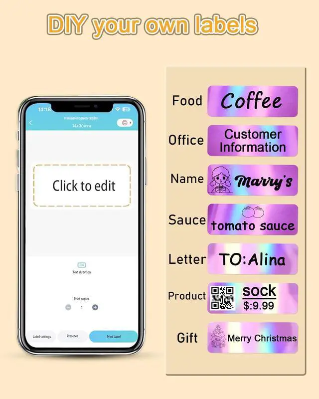 Alt view image 4 of 7 - D30 Thermal Labels, 12x40mm (0.47"x1.57") Self-Adhesive D30 Label Tape for D30 Label Maker Tape Refill, 320 PCS/2 Rolls, Holographic Purple
