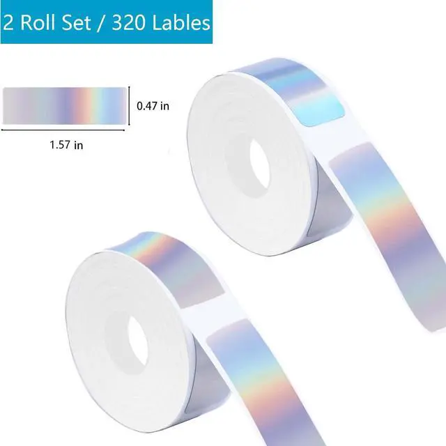 Alt view image 2 of 7 - D30 Label Tape, 320 PCS Thermal Label, Compatible with D30 Maker, 12 x 40 mm (0.47 x 1.57 Inch) Holographic Reflective, Waterproof Adhesive Printer Tape Paper 2 Rolls