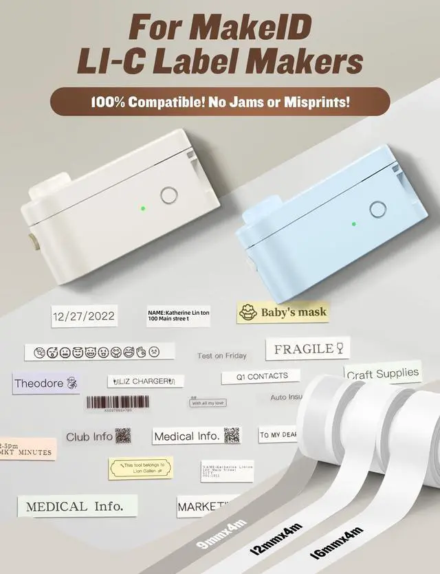 Alt view image 2 of 6 - L1-C Label Maker Tape Refills, 16mm x 4m (0.63" x 13'), Continuous Thermal Laminated Label Tape, Waterproof, Self-Adhesive, Compatible with MakeID Label Printers