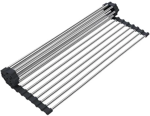 Main image of Stainless Steel Over The Sink Dish Drying Rack, Roll Up Foldable Kitchen Sink Drainer Rack (17.7"x 11.8")