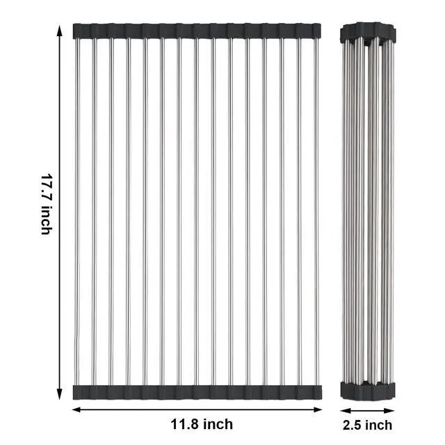 Alt view image 2 of 6 - Stainless Steel Over The Sink Dish Drying Rack, Roll Up Foldable Kitchen Sink Drainer Rack (17.7"x 11.8")
