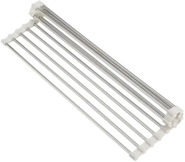 Main image of Roll Up Dish Drying Rack, Over Sink Multipurpose Rack, 17.6" x 9.3" Stainless Steel Foldable Dish Drainer, White